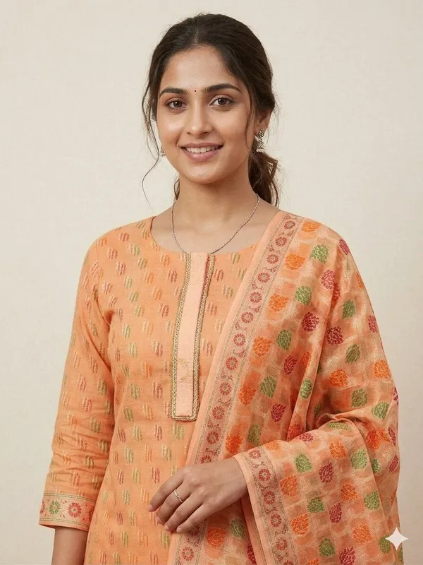 Peach_Unstitched_Suit_Fabric_|_Cotton_Silk_Dress_Material_with_Thread_Weaving