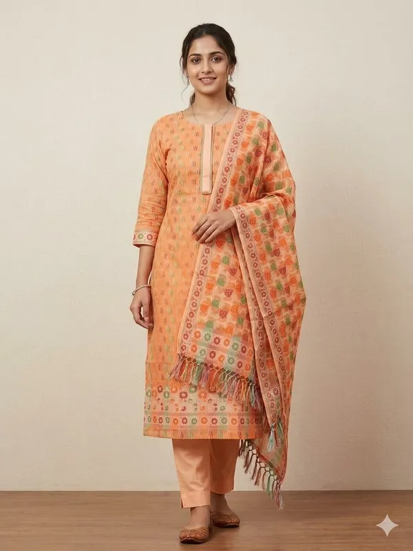 Peach_Unstitched_Suit_Fabric_|_Cotton_Silk_Dress_Material_with_Thread_Weaving
