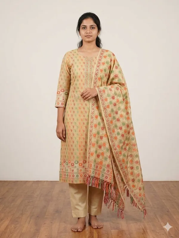 Beige_Unstitched_Suit_Fabric_|_Cotton_Silk_Dress_Material_with_Thread_Weaving