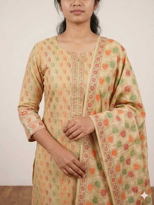 Beige_Unstitched_Suit_Fabric_|_Cotton_Silk_Dress_Material_with_Thread_Weaving