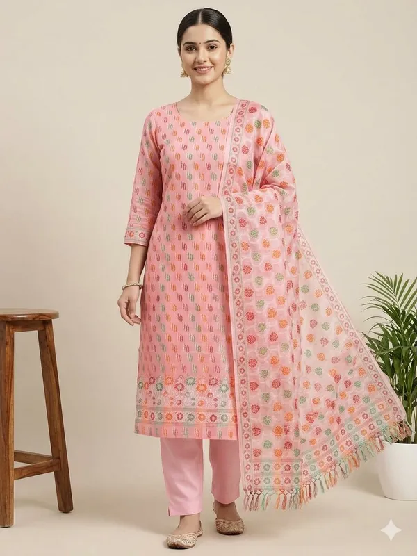 Light_Pink_Unstitched_Suit_Fabric_|_Cotton_Silk_Dress_Material_with_Thread_Weaving
