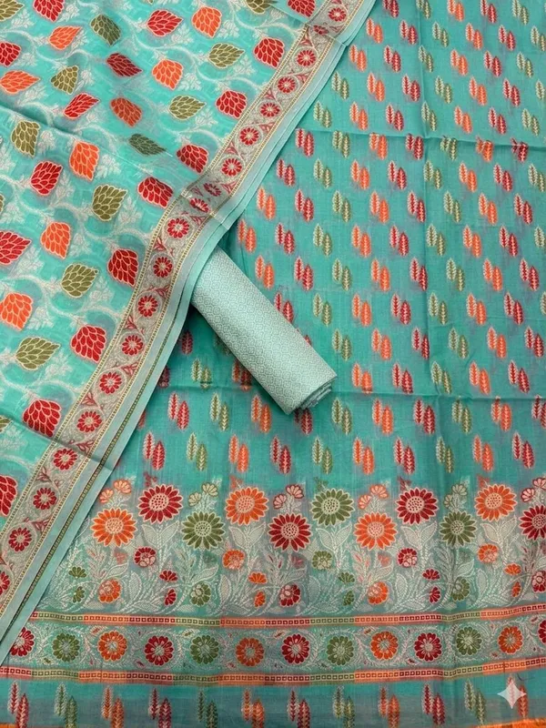 Sea_Green_Unstitched_Suit_Fabric_|_Cotton_Silk_Dress_Material_with_Thread_Weaving