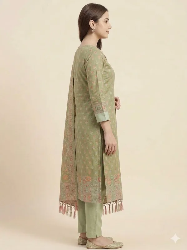 Green_Unstitched_Suit_Fabric_|_Cotton_Silk_Dress_Material_with_Thread_Weaving
