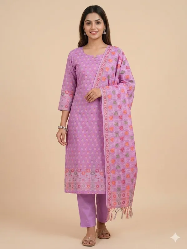 Light_Purple_Unstitched_Suit_Fabric_|_Cotton_Silk_Dress_Material_with_Thread_Weaving