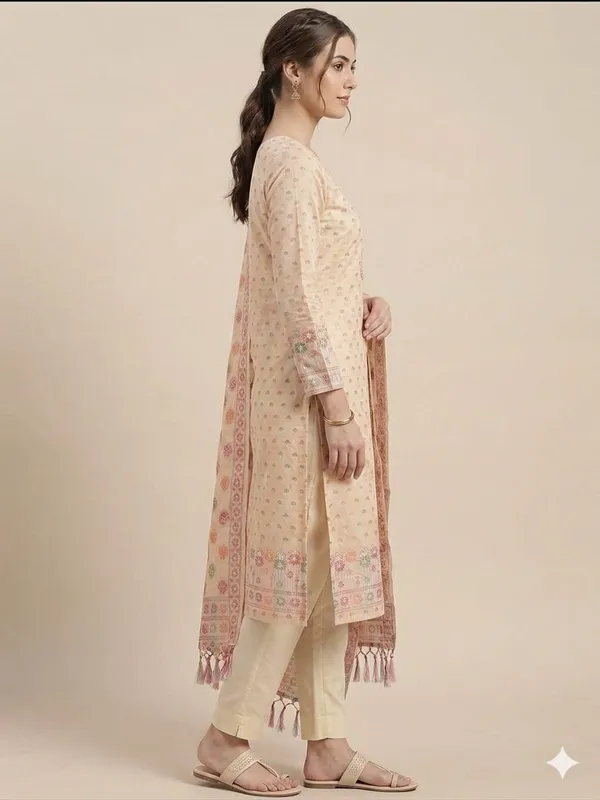 Cream_Unstitched_Suit_Fabric_|_Cotton_Silk_Dress_Material_with_Thread_Weaving