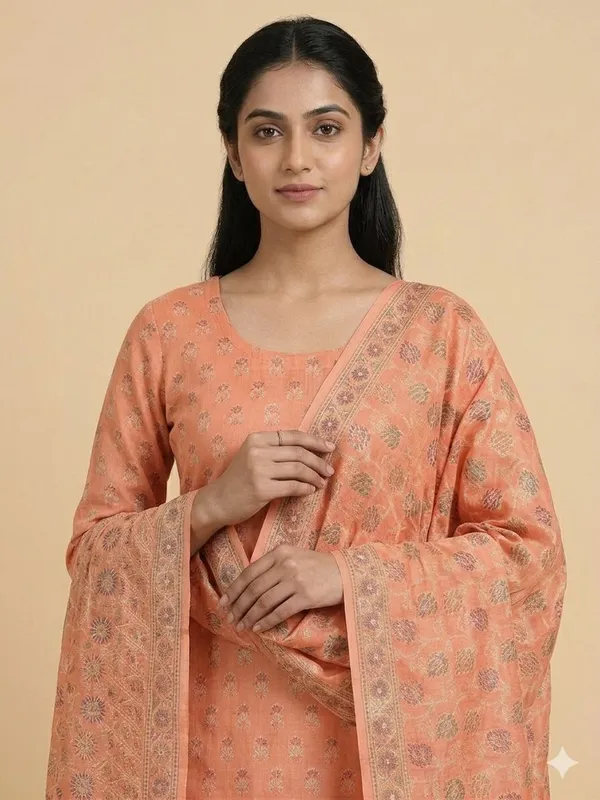 Peach_Unstitched_Suit_Fabric_|_Cotton_Silk_Dress_Material_with_Thread_Weaving