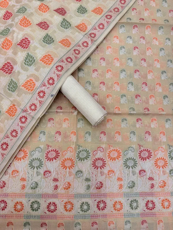Beige_Unstitched_Suit_Fabric_|_Cotton_Silk_Dress_Material_with_Thread_Weaving