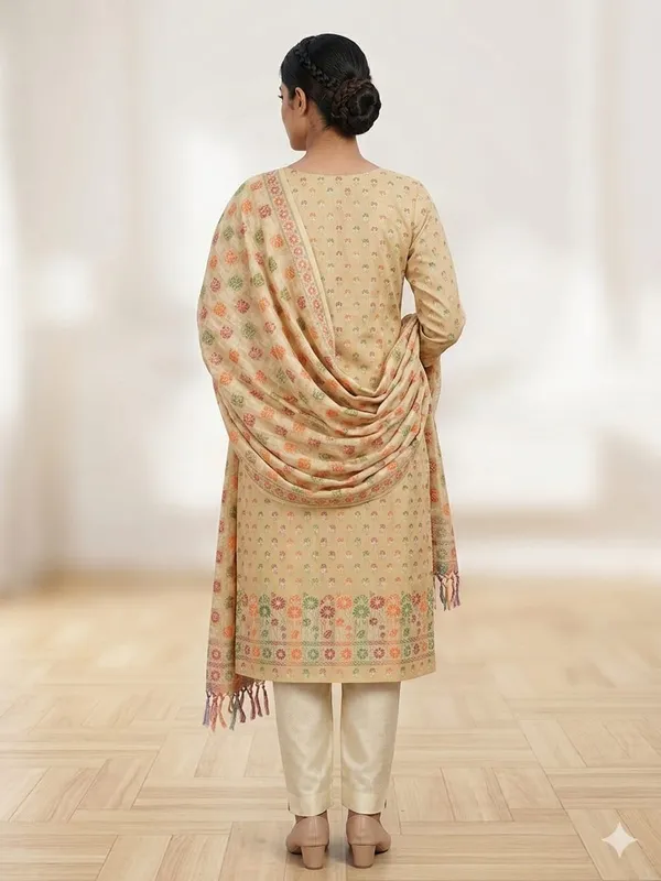 Beige_Unstitched_Suit_Fabric_|_Cotton_Silk_Dress_Material_with_Thread_Weaving