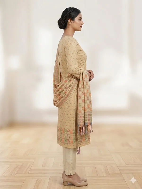 Beige_Unstitched_Suit_Fabric_|_Cotton_Silk_Dress_Material_with_Thread_Weaving
