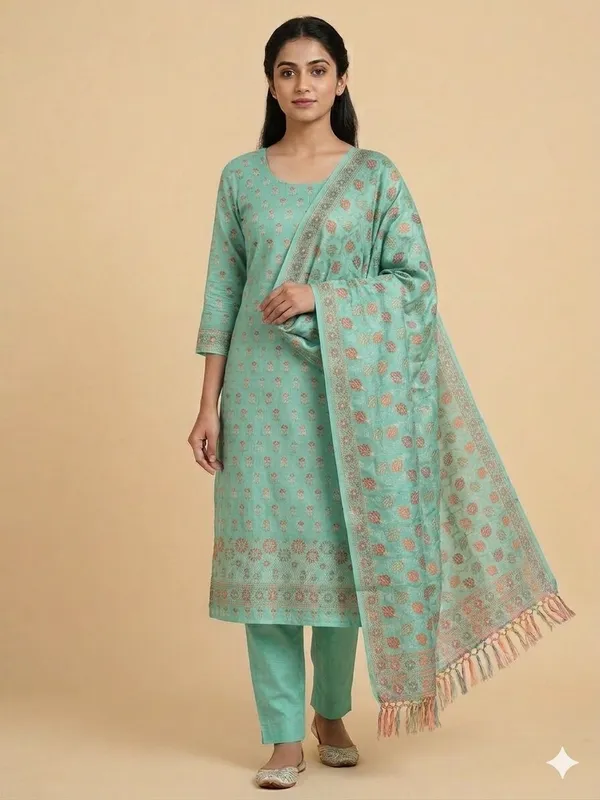 Sea_Green_Unstitched_Suit_Fabric_|_Cotton_Silk_Dress_Material_with_Thread_Weaving