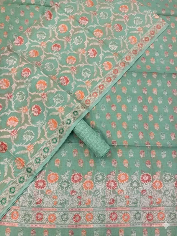 Sea_Green_Unstitched_Suit_Fabric_|_Cotton_Silk_Dress_Material_with_Thread_Weaving