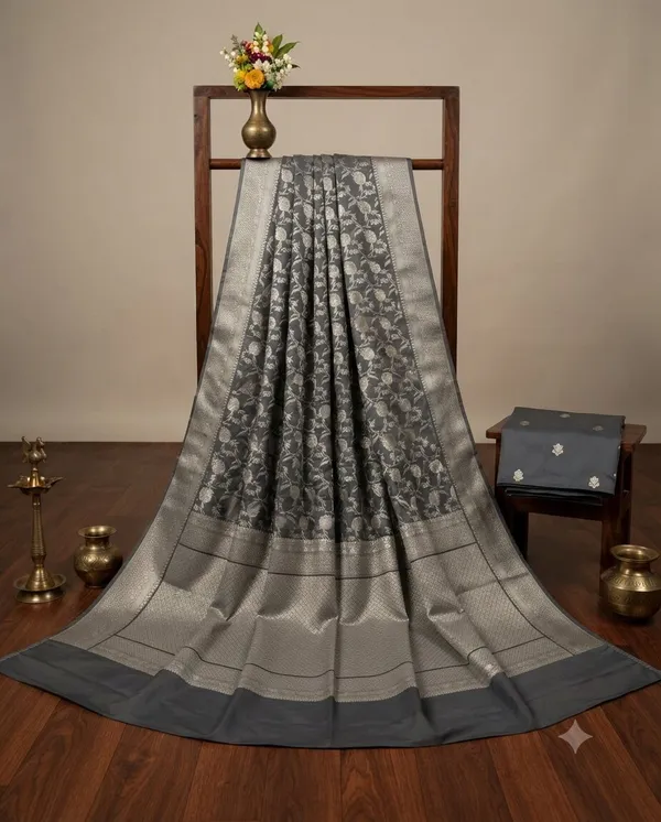 Grey_Banarasi_Zari_Jaal_Work_Silk_Saree_with_Heavy_Aachal