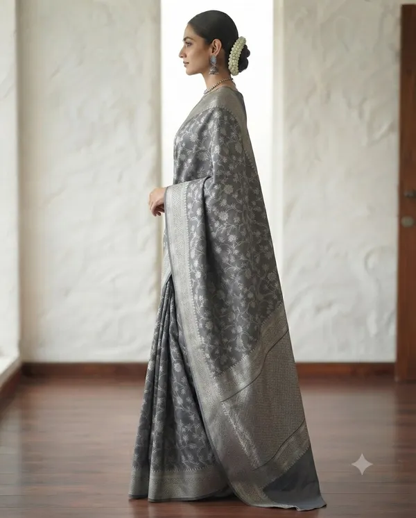 Grey_Banarasi_Zari_Jaal_Work_Silk_Saree_with_Heavy_Aachal