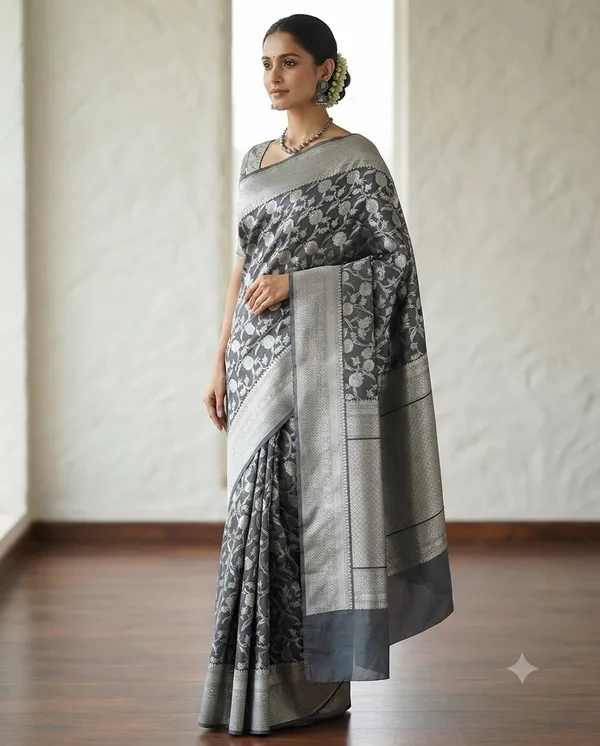 Grey_Banarasi_Zari_Jaal_Work_Silk_Saree_with_Heavy_Aachal