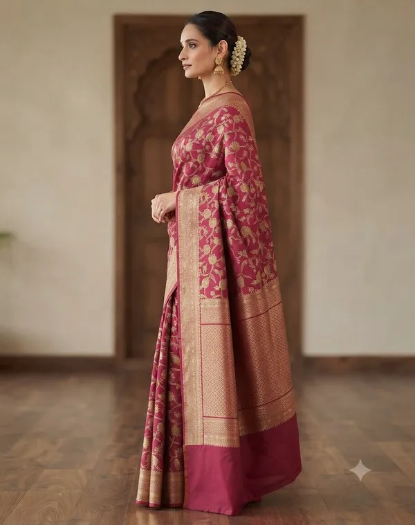 Peach_Banarasi_Zari_Jaal_Work_Silk_Saree_with_Heavy_Aachal