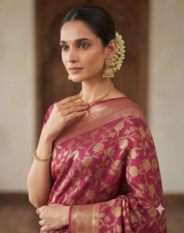 Peach_Banarasi_Zari_Jaal_Work_Silk_Saree_with_Heavy_Aachal