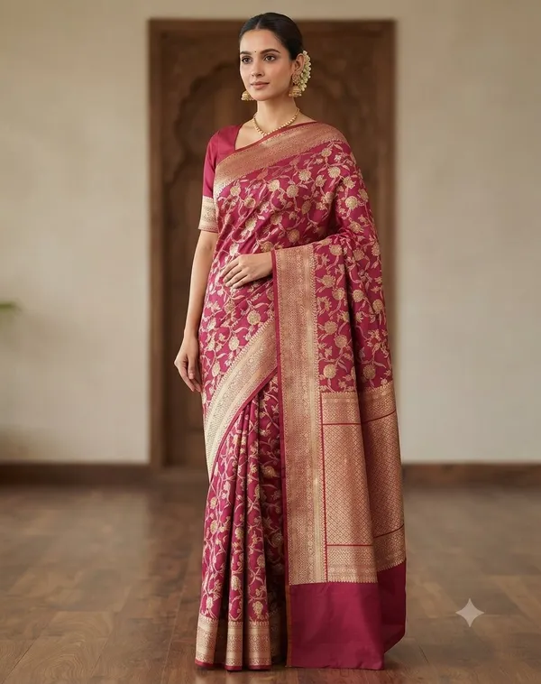 Peach_Banarasi_Zari_Jaal_Work_Silk_Saree_with_Heavy_Aachal