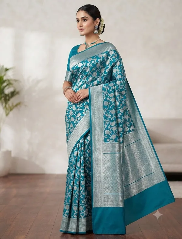 Rama_Green_Banarasi_Zari_Jaal_Work_Silk_Saree_with_Heavy_Aachal
