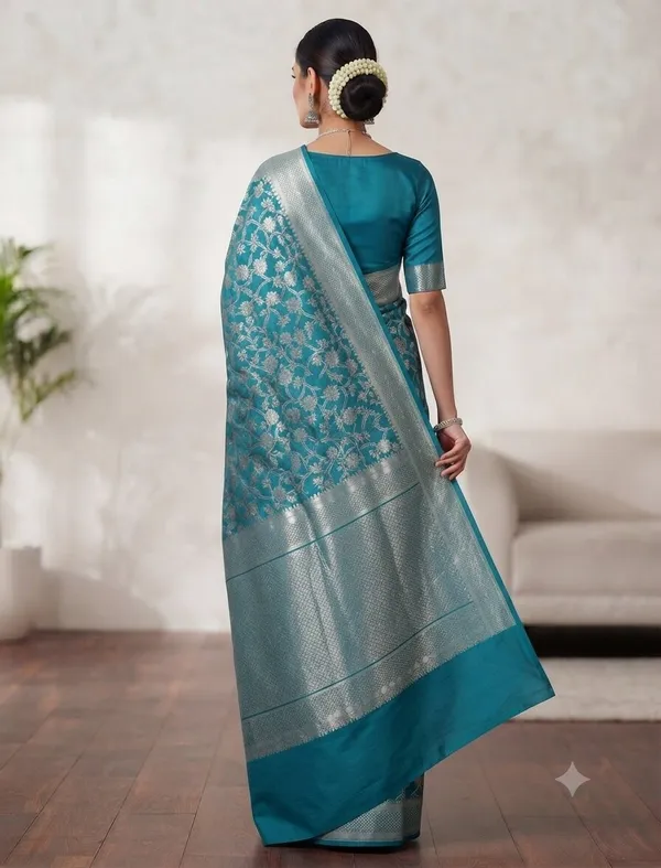 Rama_Green_Banarasi_Zari_Jaal_Work_Silk_Saree_with_Heavy_Aachal