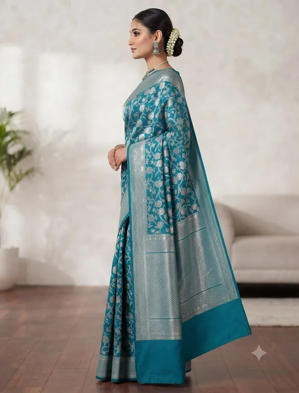 Rama_Green_Banarasi_Zari_Jaal_Work_Silk_Saree_with_Heavy_Aachal