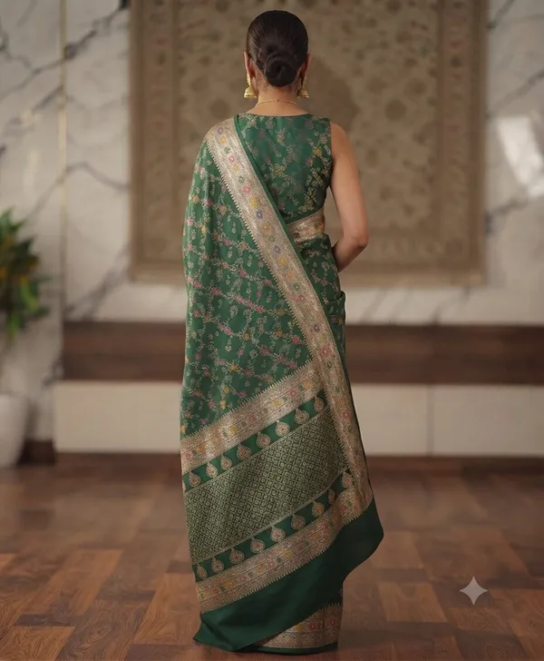 Bottle_Green_Banarasi_Meena_Work_Silk_Saree_with_Heavy_Aachal