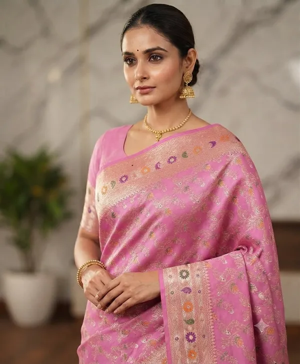 Light_Pink__Banarasi_Meena_Work_Silk_Saree_with_Heavy_Aachal