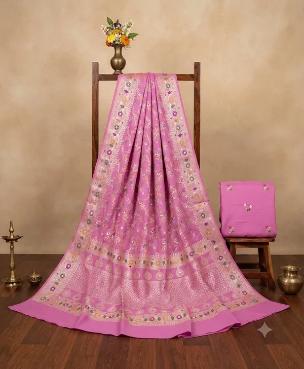 Light_Pink__Banarasi_Meena_Work_Silk_Saree_with_Heavy_Aachal