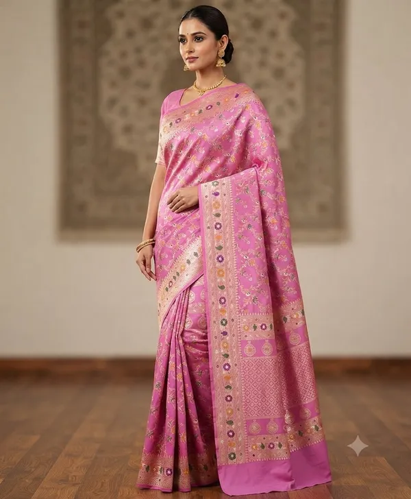 Light_Pink__Banarasi_Meena_Work_Silk_Saree_with_Heavy_Aachal