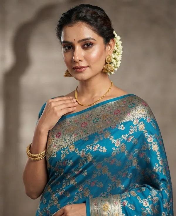 Peacock_Blue_Banarasi_Meena_Work_Silk_Saree_with_Heavy_Aachal