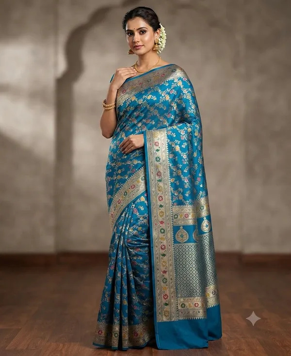Peacock_Blue_Banarasi_Meena_Work_Silk_Saree_with_Heavy_Aachal