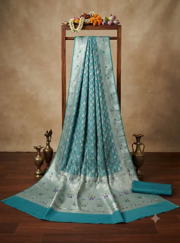 Light_Blue_Banarasi_Meena_Work_Silk_Saree_with_Heavy_Aachal