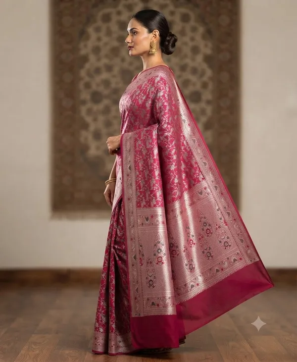 Rani_Pink_Banarasi_Meena_Work_Silk_Saree_with_Heavy_Aachal
