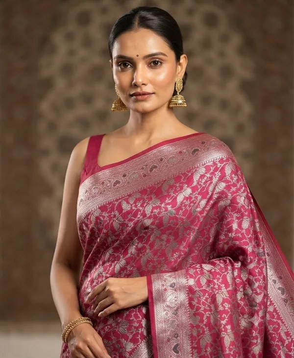 Rani_Pink_Banarasi_Meena_Work_Silk_Saree_with_Heavy_Aachal