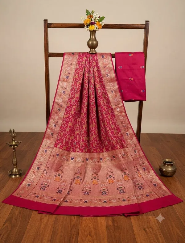 Rani_Pink_Banarasi_Meena_Work_Silk_Saree_with_Heavy_Aachal