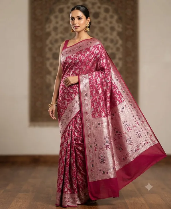 Rani_Pink_Banarasi_Meena_Work_Silk_Saree_with_Heavy_Aachal