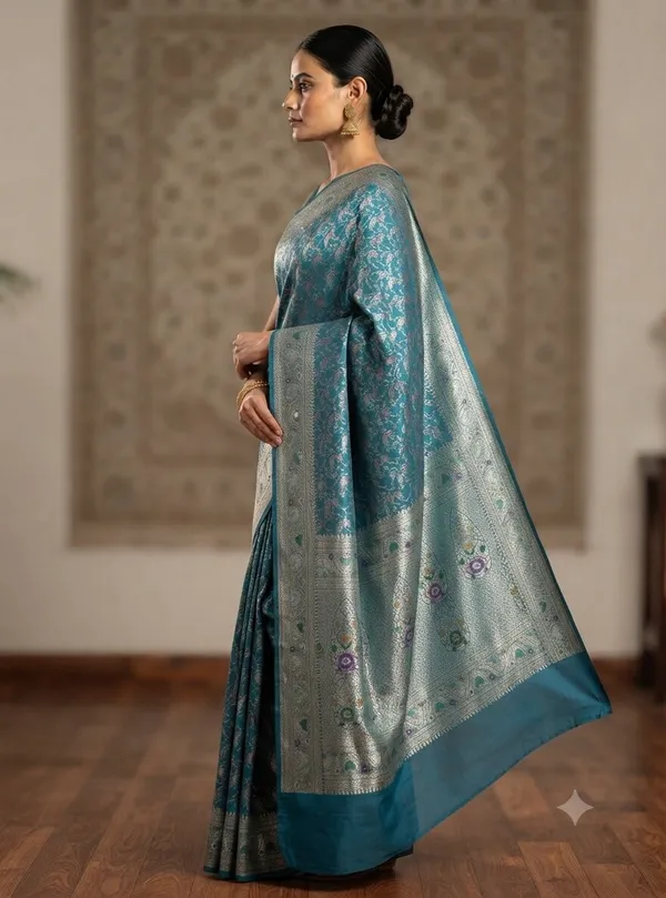 Sea_Green_Banarasi_Meena_Work_Silk_Saree_with_Heavy_Aachal