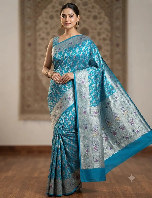 Sea_Green_Banarasi_Meena_Work_Silk_Saree_with_Heavy_Aachal