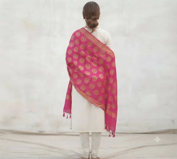 Rani_Pink_Banarasi_Organza_Hand-Woven_Zari_Work_Dupatta_for_Women_|_Lightweight_Traditional_Ethnic_Dupatta