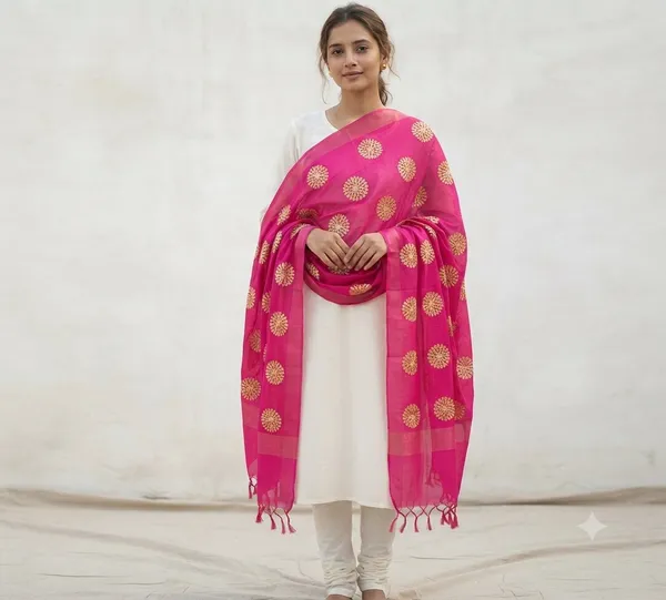 Rani_Pink_Banarasi_Organza_Hand-Woven_Zari_Work_Dupatta_for_Women_|_Lightweight_Traditional_Ethnic_Dupatta