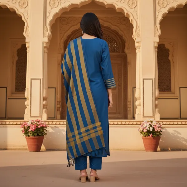 Blue_Banarasi_Cotton_Silk_Plain_Zari_Striped_Border_Unstitched_Suit_Set_with_Dupatta_|_Womens_Festive_Ethnic_Wear