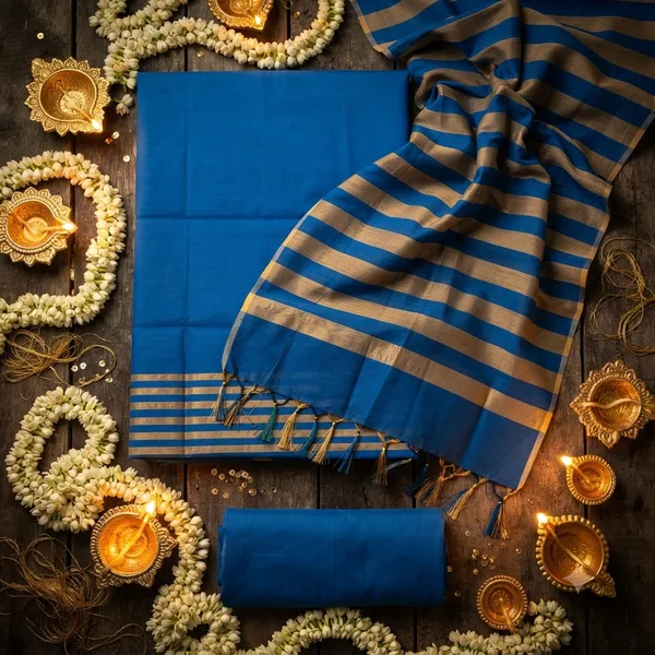 Blue_Banarasi_Cotton_Silk_Plain_Zari_Striped_Border_Unstitched_Suit_Set_with_Dupatta_|_Womens_Festive_Ethnic_Wear