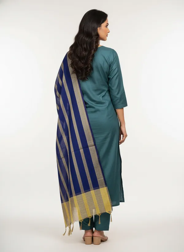 Navy_Blue_Banarasi_Stripe_Dupatta_For_Women