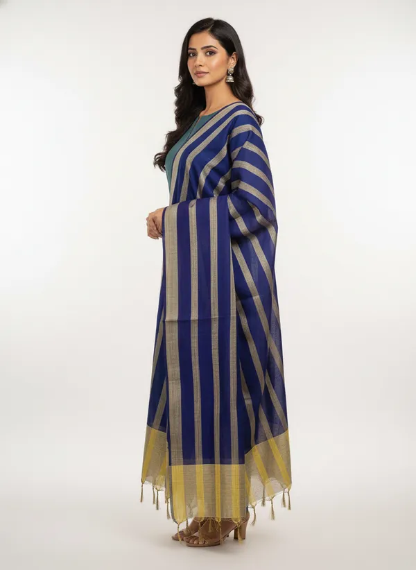 Navy_Blue_Banarasi_Stripe_Dupatta_For_Women