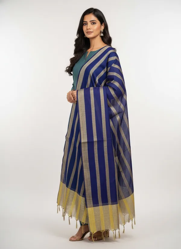 Navy_Blue_Banarasi_Stripe_Dupatta_For_Women