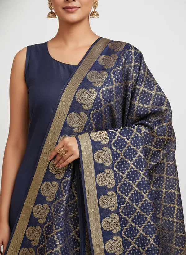 Navy_Banarasi_Cotton_Zari_Weaved_Dupatta