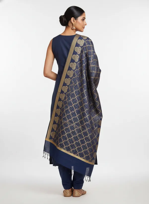 Navy_Banarasi_Cotton_Zari_Weaved_Dupatta