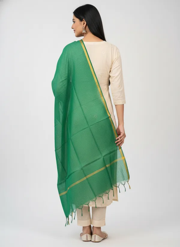 Green_Banarasi_Moonga_Check_Dupatta_For_Women