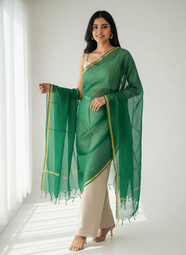 Green_Banarasi_Moonga_Check_Dupatta_For_Women