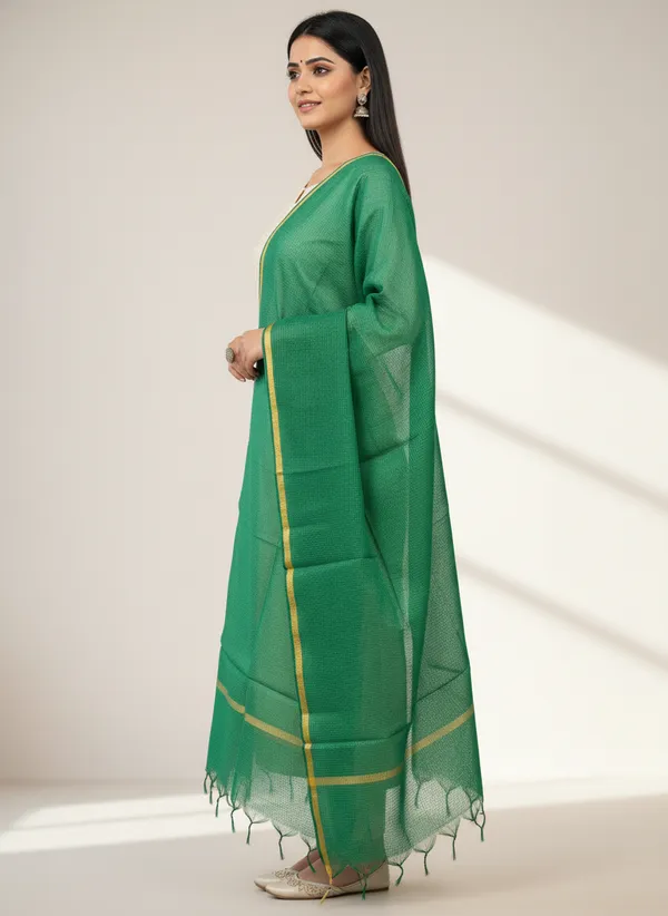 Green_Banarasi_Moonga_Check_Dupatta_For_Women