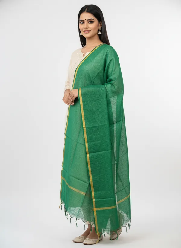Green_Banarasi_Moonga_Check_Dupatta_For_Women